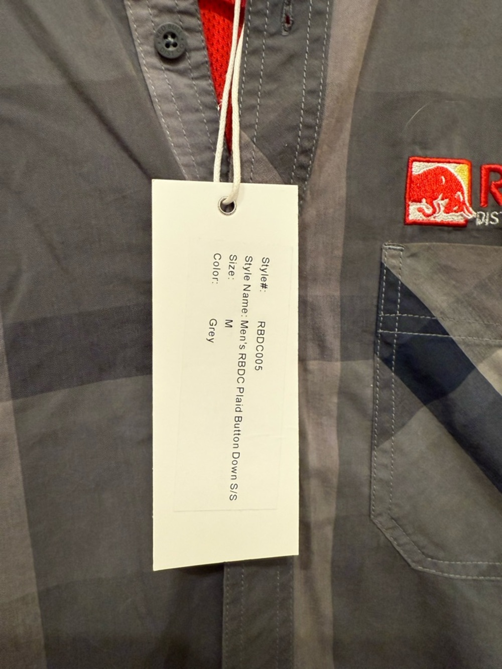 Men's Red Bull Grey Plaid Casual Shirt - Picture 7 of 13